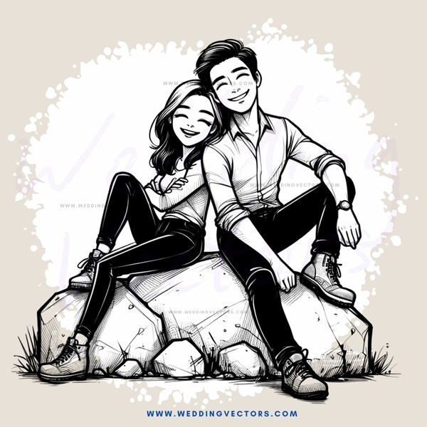 a man and woman sitting on a rock