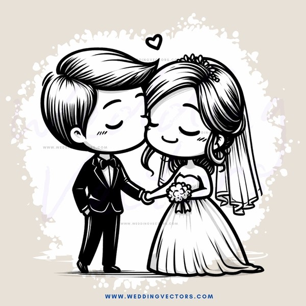 a young couple in wedding attire share a kiss