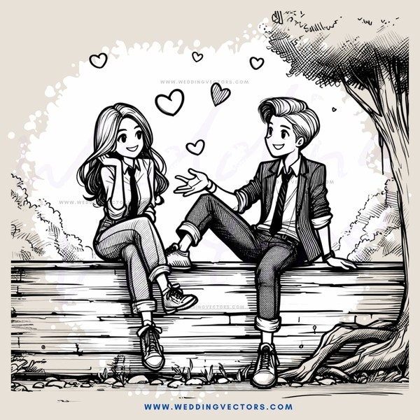 a boy and girl sitting on a bench together