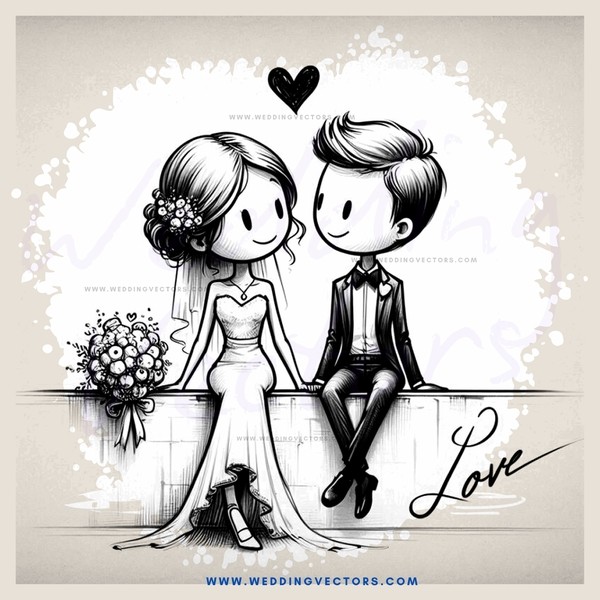 the bride and groom sitting together on top of a wall