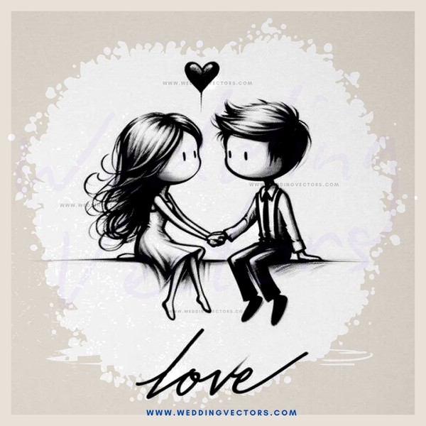 a couple sitting with an arrow pointing to love