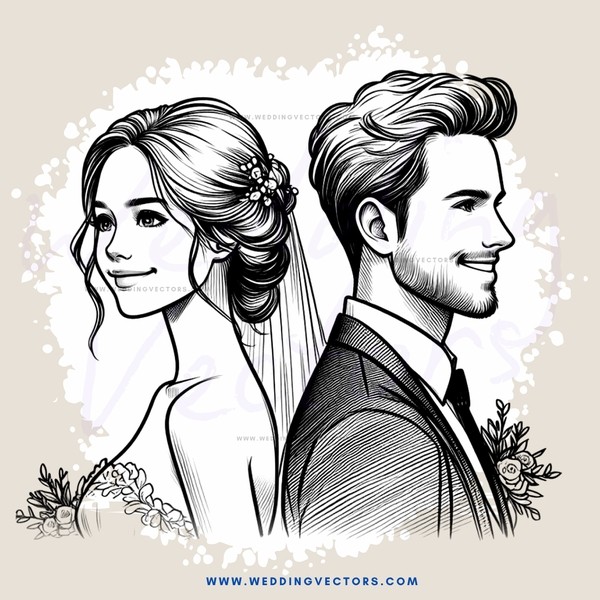 a man and woman in wedding attire