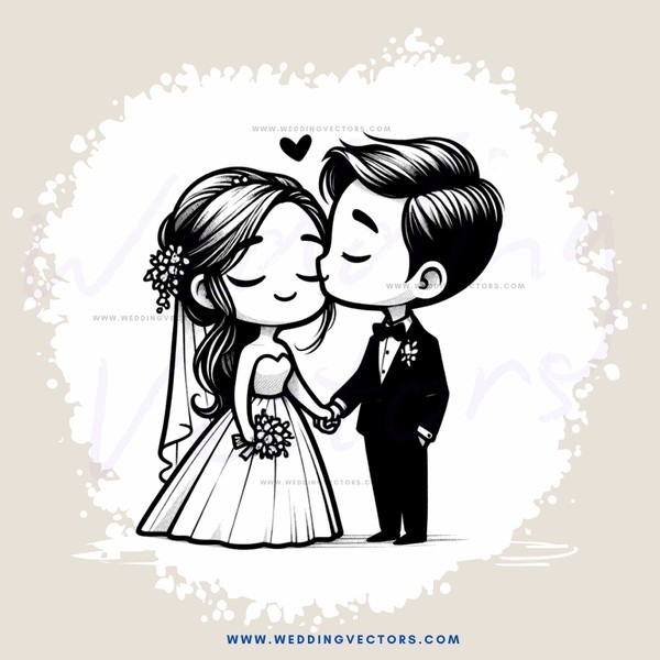 a bride and groom kissing
