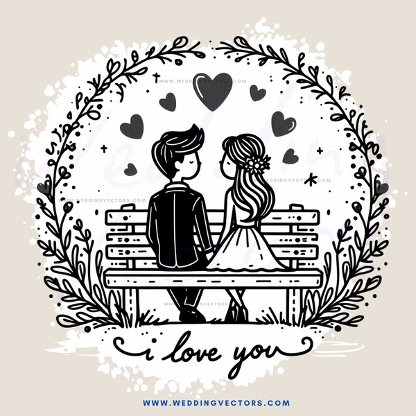 a couple's love is captured in a black and white illustration