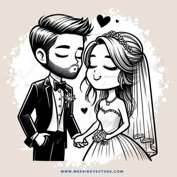wedding portrait in black and white style with love symbols