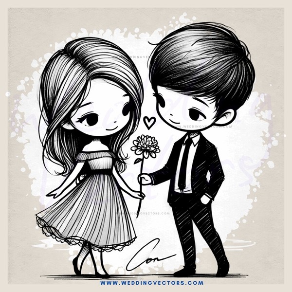 boy and girl standing together with heart