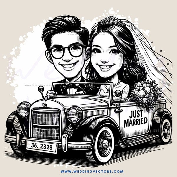 a car with a sign on it that says "just married"
