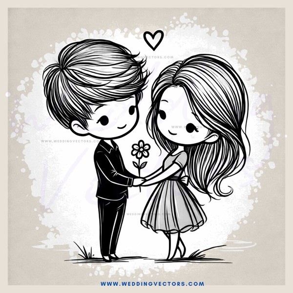 a boy and girl holding hands and flowers
