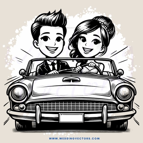 a happy couple in a vintage car