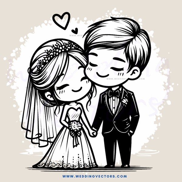a bride and groom in black and white