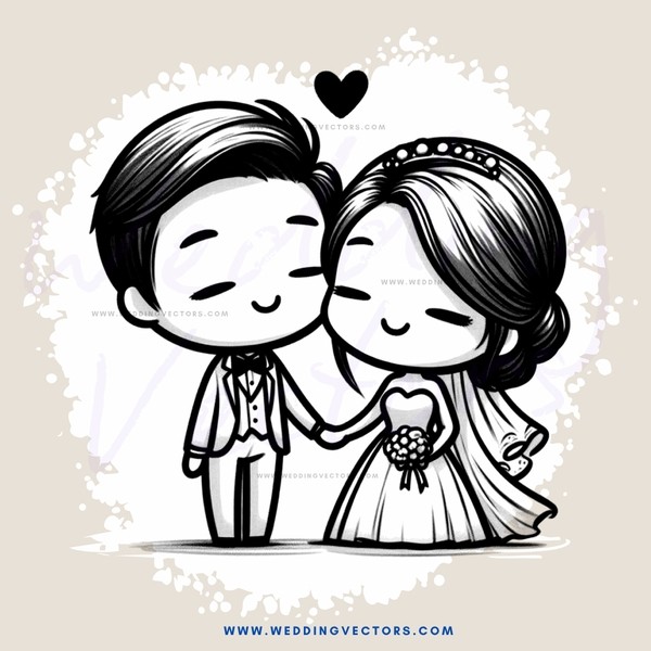 a couple in black and white cartoon