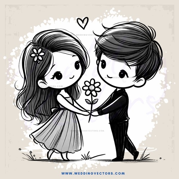 a boy and girl holding flowers