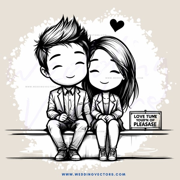 a couple sitting on a bench with a sign above them