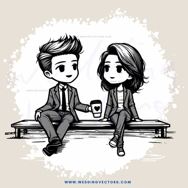 a cartoon boy and girl sharing a coffee