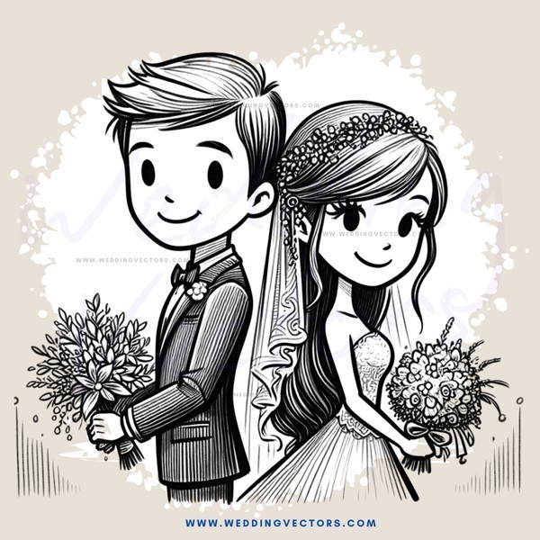 a happy couple holding flowers