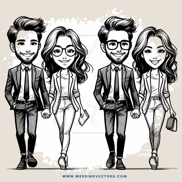 cartoon drawing of two men and woman walking away from each other