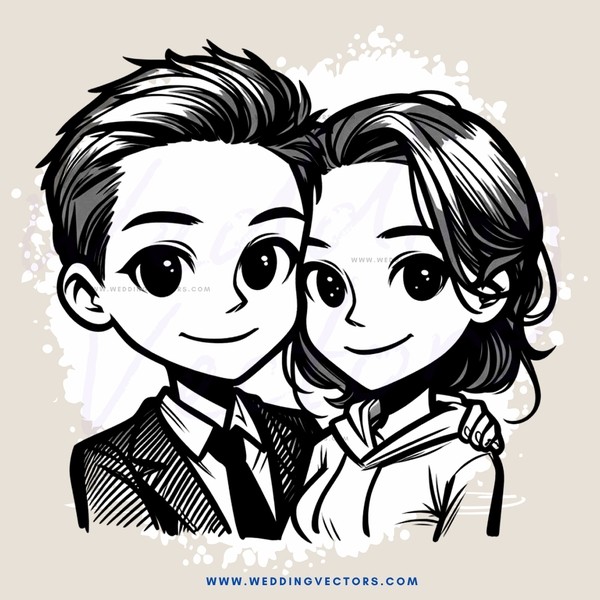 two people in black and white drawing