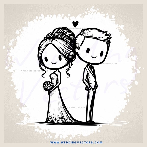 wedding cartoon - a bride and groom standing together