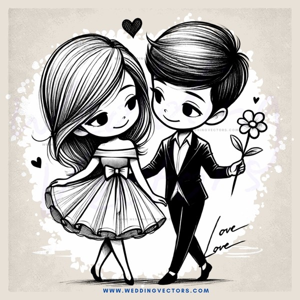 a boy and girl with hearts around them