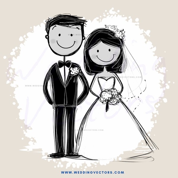 happy couple in black and white illustration