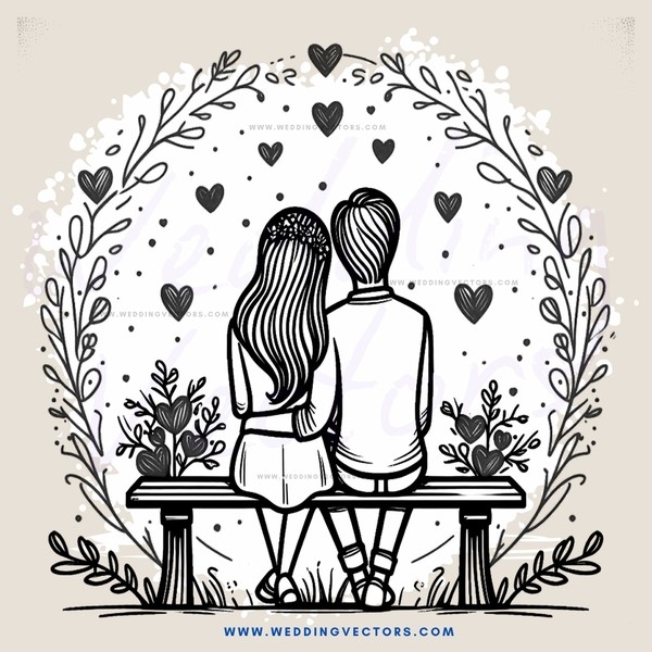 couple on bench with flowers and leaves