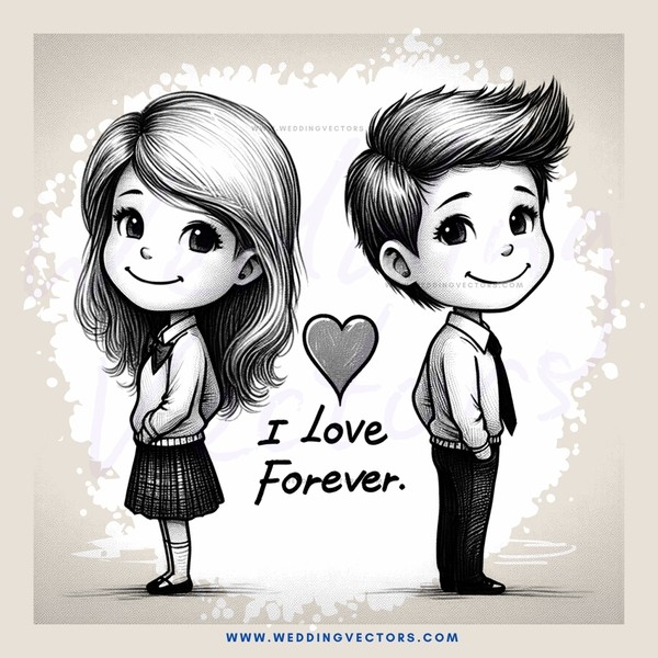 two smiling cartoon people standing together