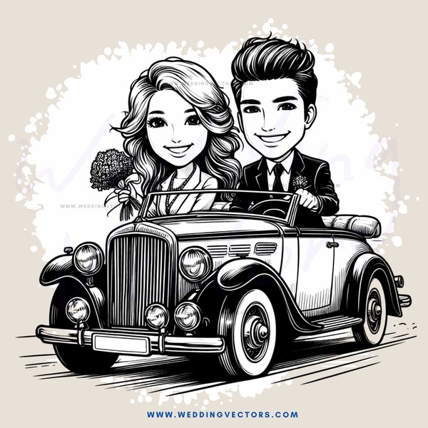 a couple in an old car