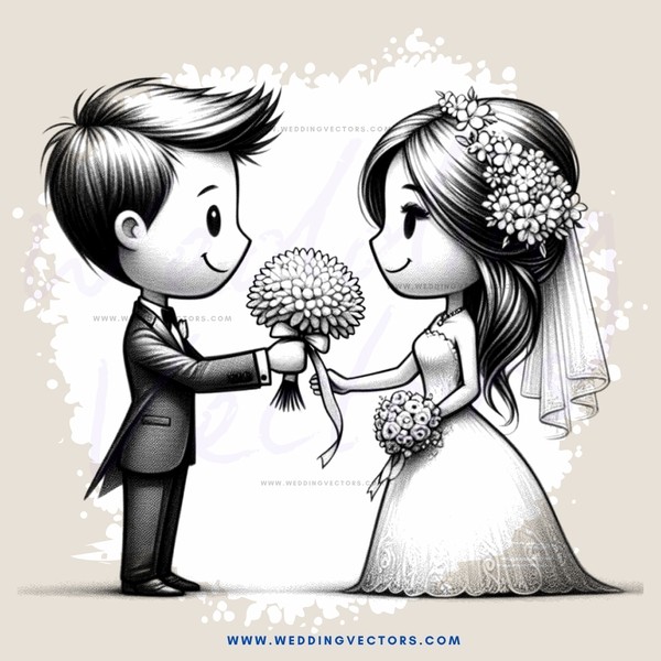 a couple holding flowers and rings