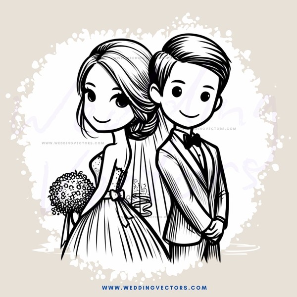 a bride and groom in wedding attire