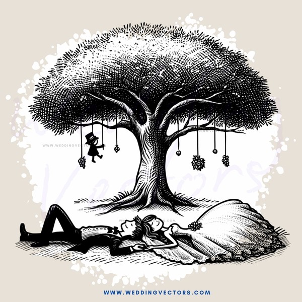 sleeping beneath a tree with hanging ornaments and figurines