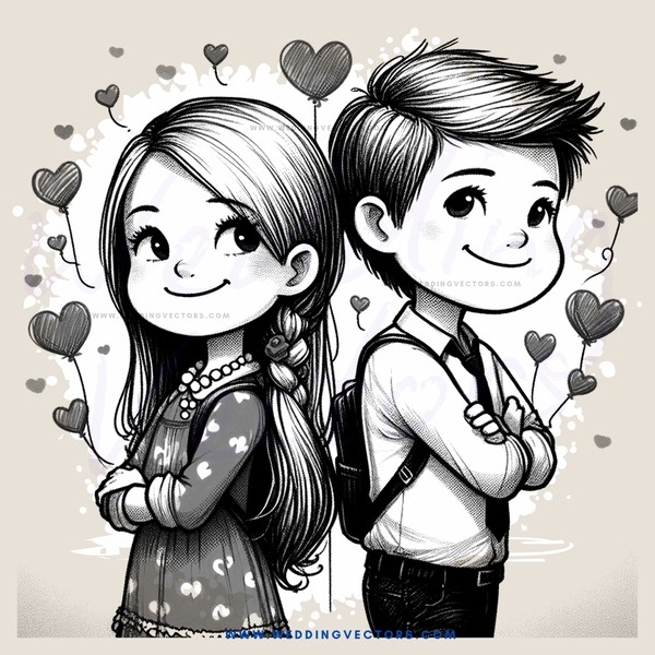 two kids with hearts around them