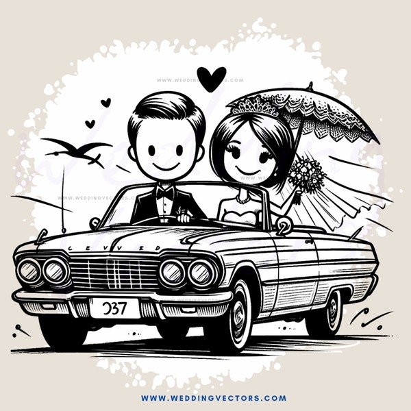 a couple in a vintage car