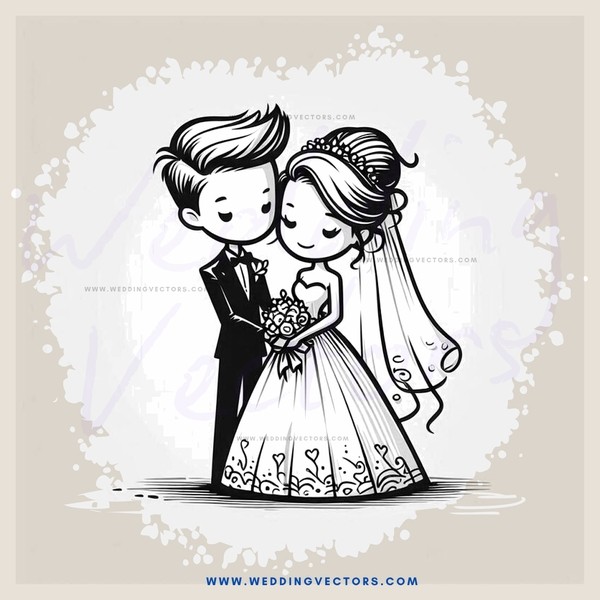 a bride and groom in black and white
