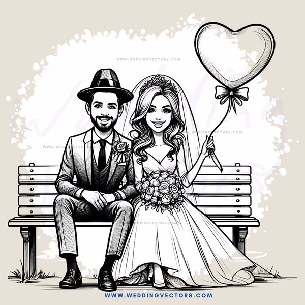 newlyweds on a bench