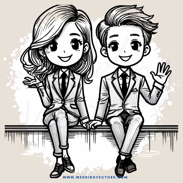 two people sitting down together, waving to each other