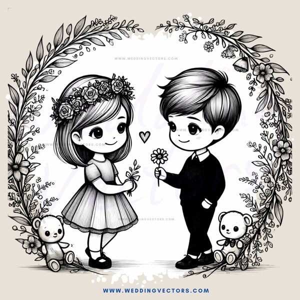 a baby boy and girl in an outdoor setting with bears