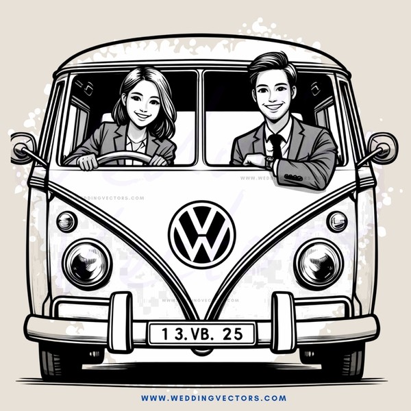 a couple rides in a vintage volkswagen bus