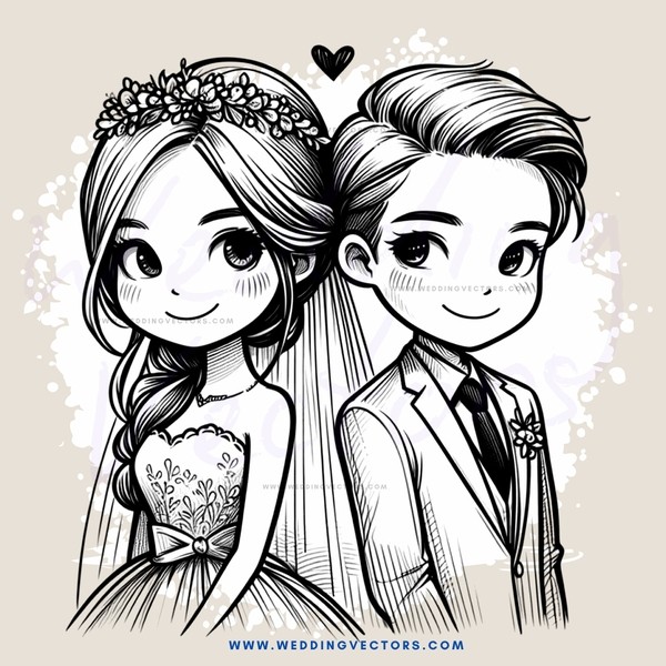 a couple in black and white illustration