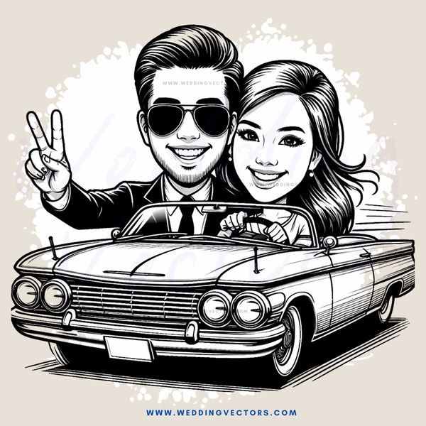 a couple in a car making peace signs
