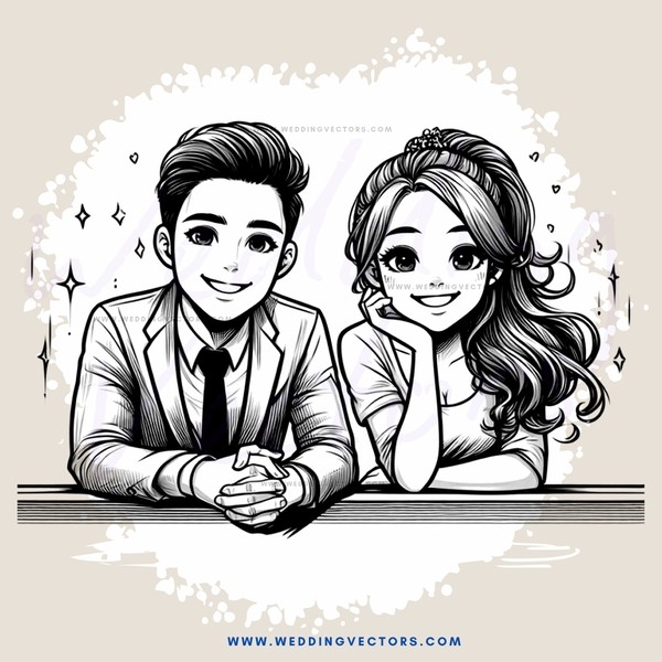 cartoon boy and girl smile at each other