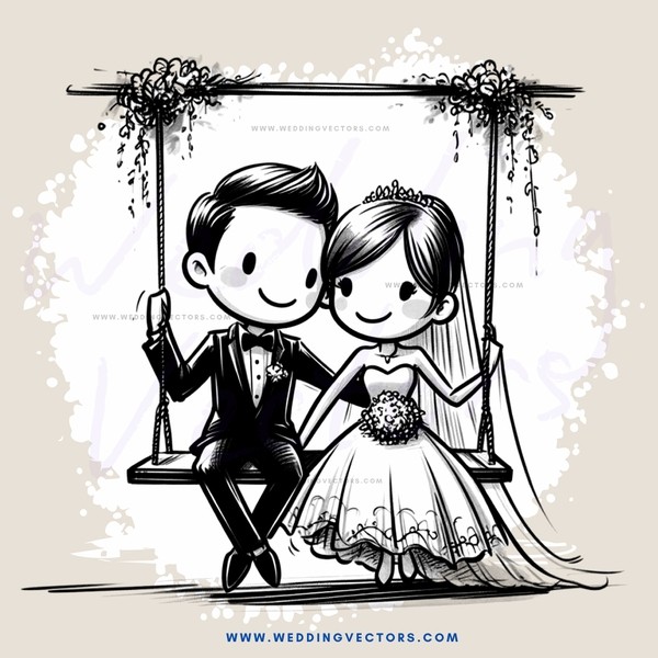 the bride and groom on swing