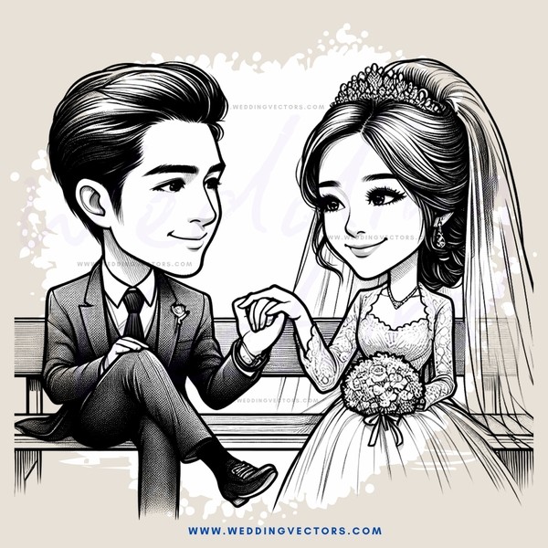 a young couple in their wedding clothes
