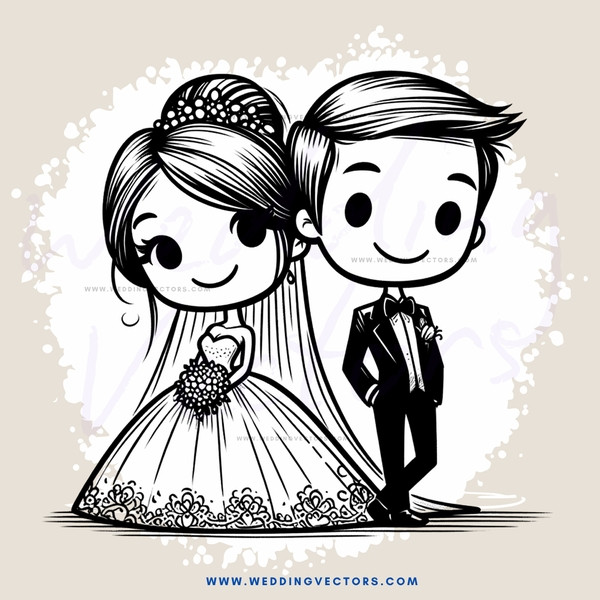 bride and groom in wedding dress