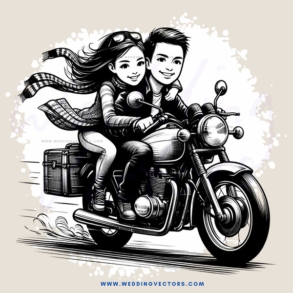 couple riding on a motorcycle with a backpack