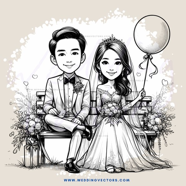 a wedding illustration in black and white