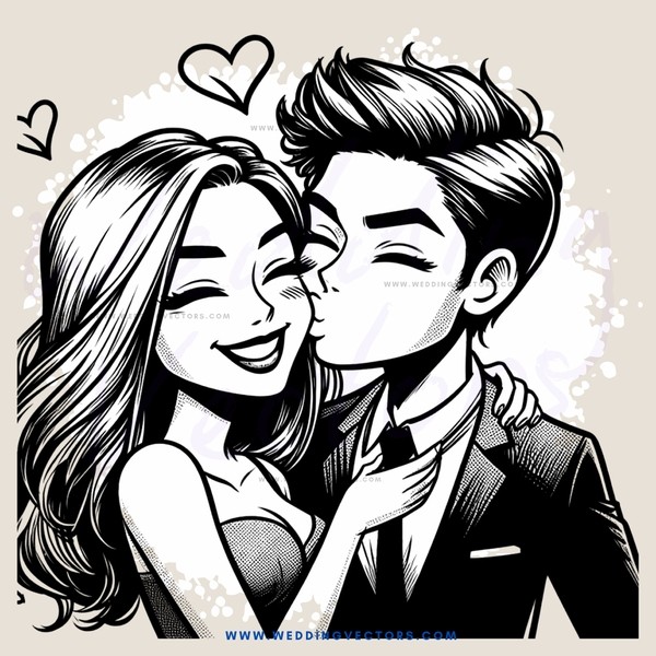 a man and woman kissing on their cheeks