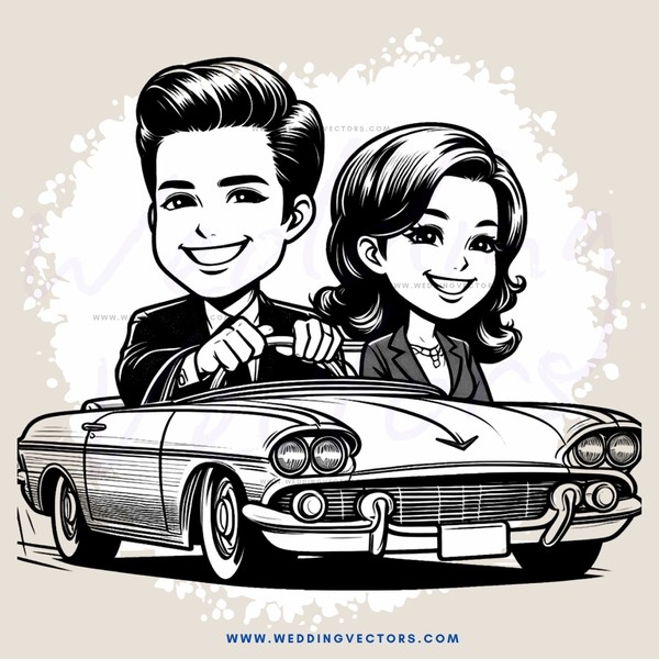 cartoon boy and girl driving car together