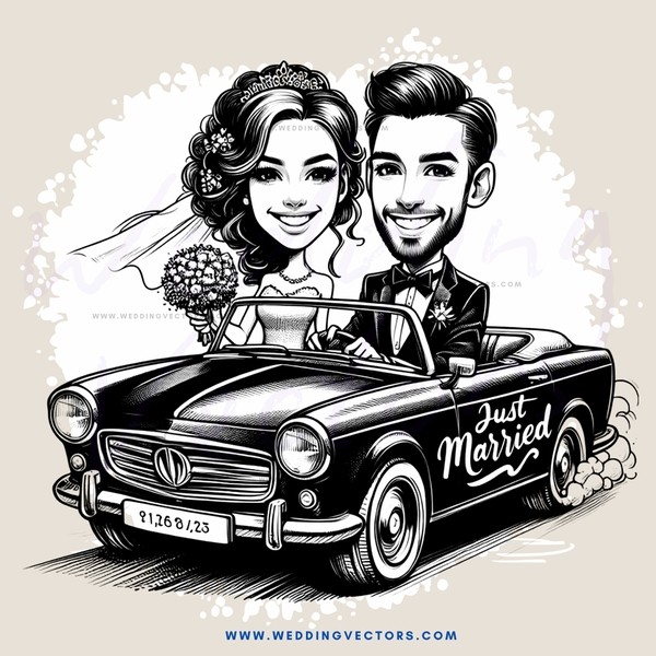 just married caricature