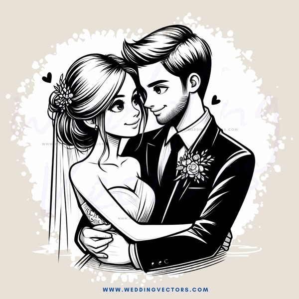 a bride and groom hugging together in their wedding photo