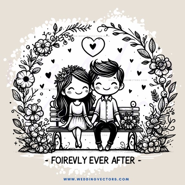 forever ever after - heartwarming couple in love poster (forevereverafter) (heart, flowers, couple, bench, park) (shareposterscom)
